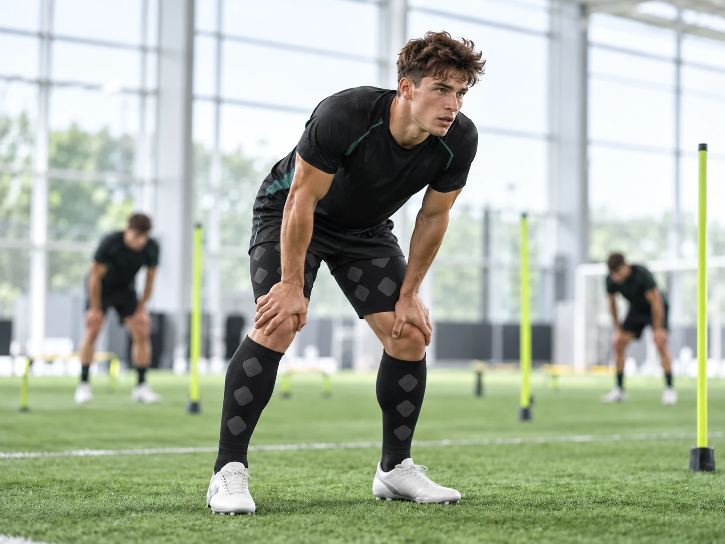 Fatigued football player after intensive work