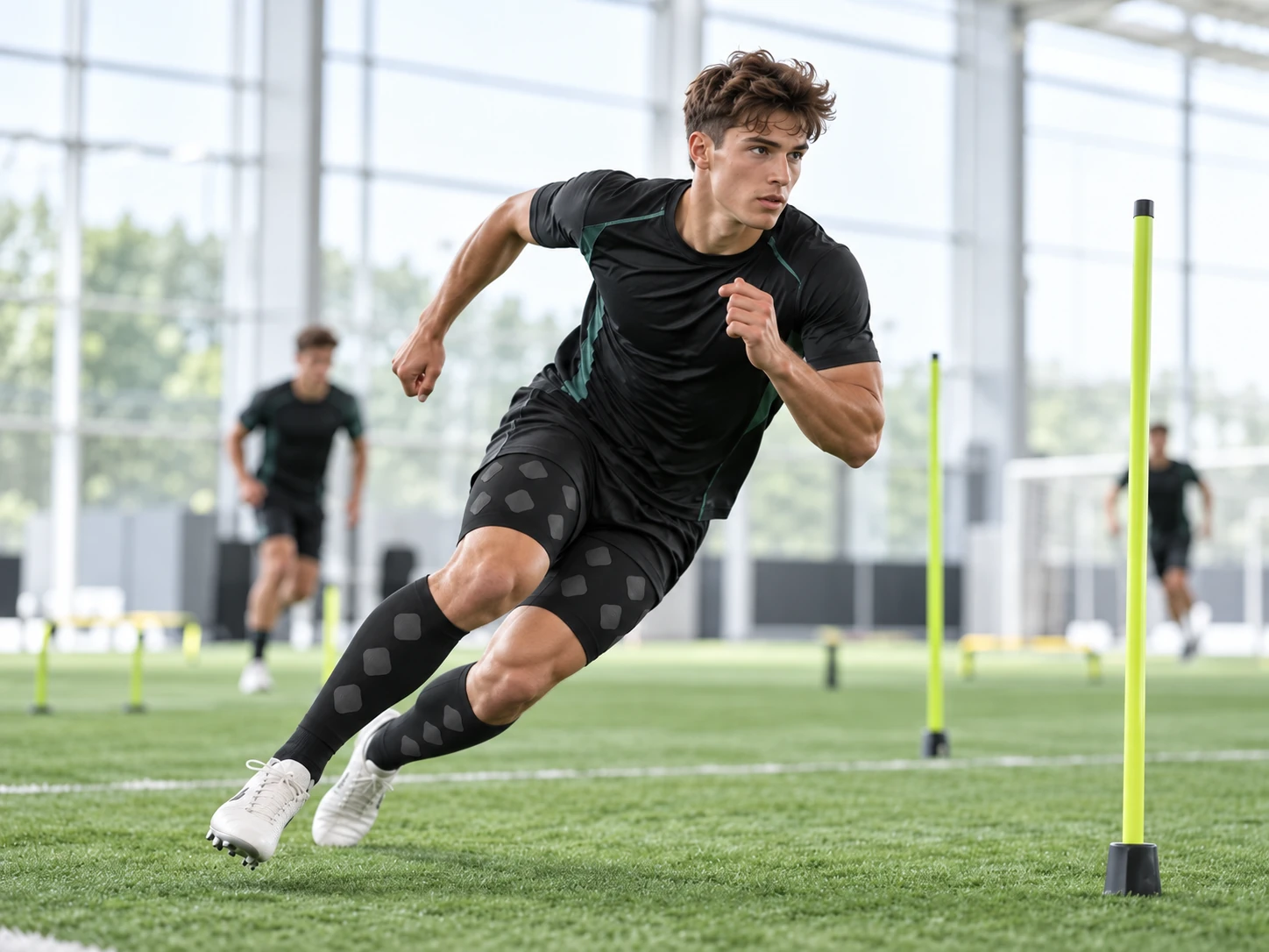 Football player during an intensive speed session