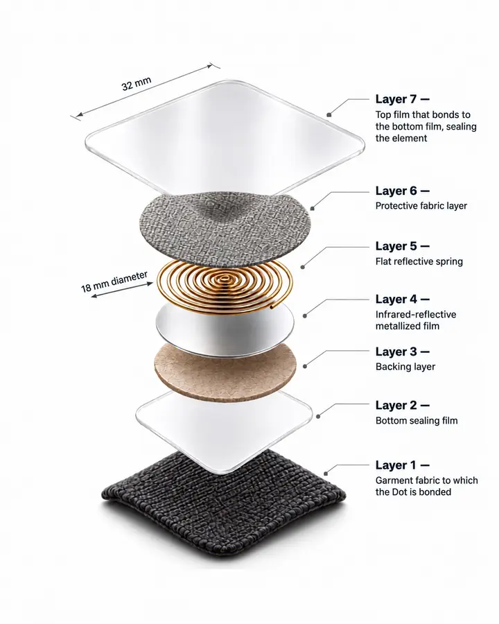 Exploded view of the Dot element: 7 technology layers